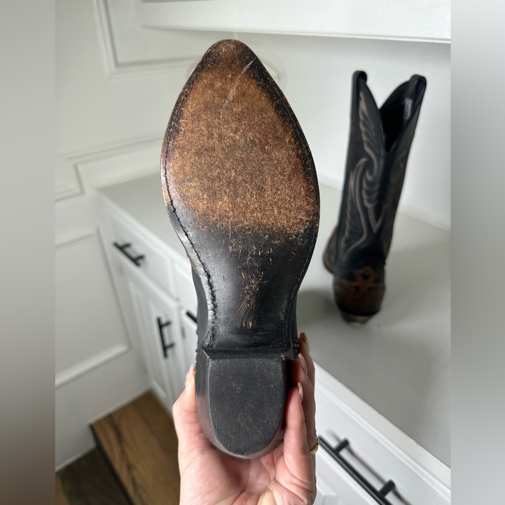 **SOLD**Vintage Code West Black & Brown Heart and Wing-Tip Western Boots Women's - Picture 8 of 10
